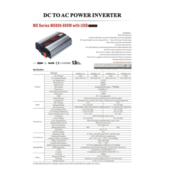 CARSPA 600W 12V MODİFİYE SİNÜS İNVERTER