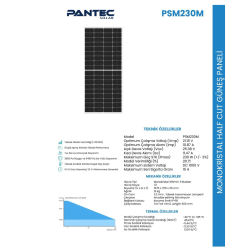 PANTEC 230W HALFCUT MONOKRİSTAL GÜNEŞ PANELİ